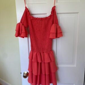 Aqua Vibrant Coral Ruffle Top